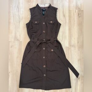 FYLO Dark Brown Button-Front Midi Utility Business Professional / office Dress